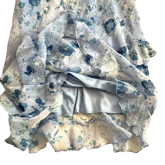 Vintage‎ Y2K Deadstock Fairy Floral Asymmetric Ruffle Midi Dress Blue Small - Picture 8 of 13